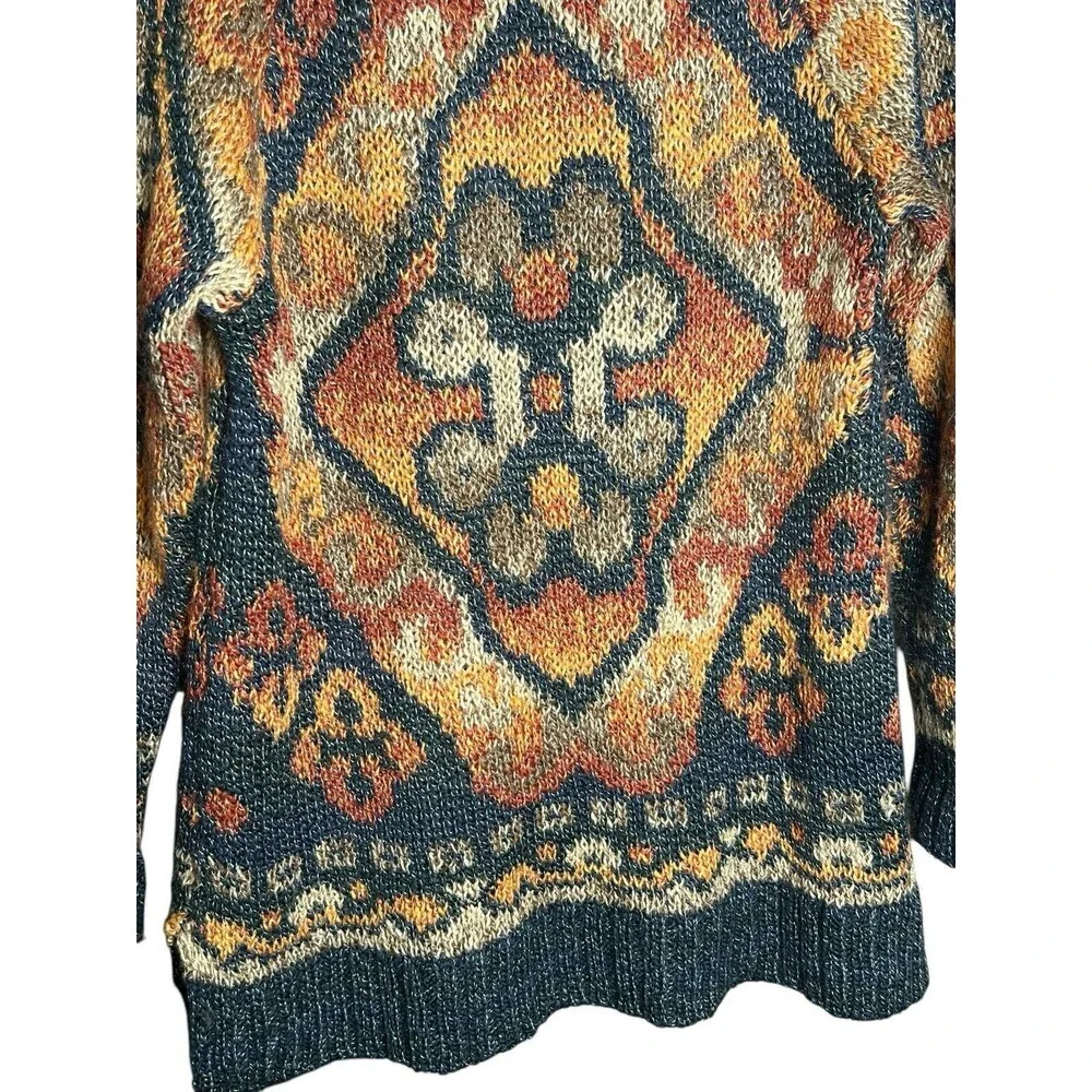 J. Jill Wool Blend Long Cardigan Sweater Shawl Collar Southwest Blue Orange‎ XS - Picture 12 of 12